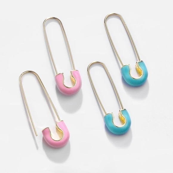 Tapas Enamel Safety Pin Fashion Earrings 14K - Picture 4 of 4